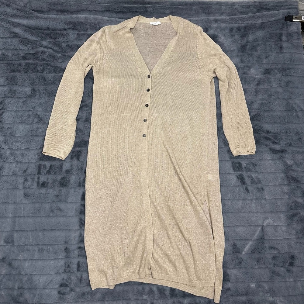 J. Jill Womens Petite Small Linen Blend Longline Cardigan Sweater Beige V-Neck